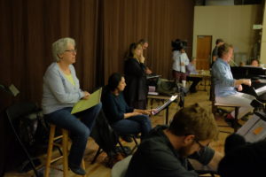 The production team including director Beth Greenberg, composer Lori Laitman, and maestro Ari Pelto in rehearsal for Opera Colorado's 2016 production of The Scarlet Letter. Photo: Opera Colorado/Matthew Staver