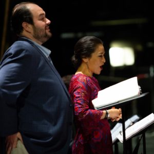 Soprano Cecilia Violetta López and tenor Eric Barry rehearse the music for Opera Colorado's 2018 production of La Traviata. 