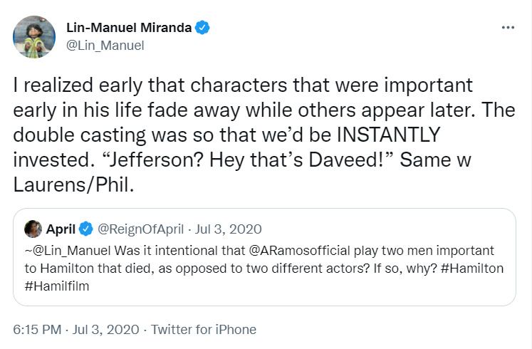 I realized early that characters that were important early in his life fade away while others appear later. The double casting was so that we’d be INSTANTLY invested.