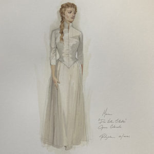 Drawing of a woman in a long white dress and a blonde braid