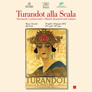 Turandot alla Scala: A gold tinted graphic of a women with a golden headpiece and short black hair