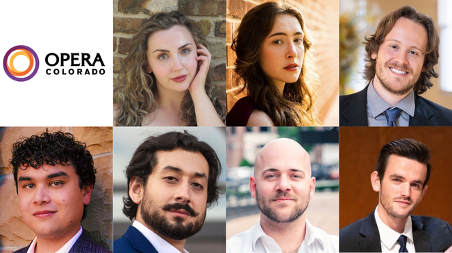 Headshots of the 2025-26 Artists in Residence: Bridget Ravenscraft, Jordan McCready, Daniel Miller, Mason O'Brien, Oliver Poveda Zavala, Kevin Spooner, and John Morefield.